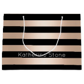 Elegant modern chick roos goud zwart gestreept large cadeautasje (Voorkant)