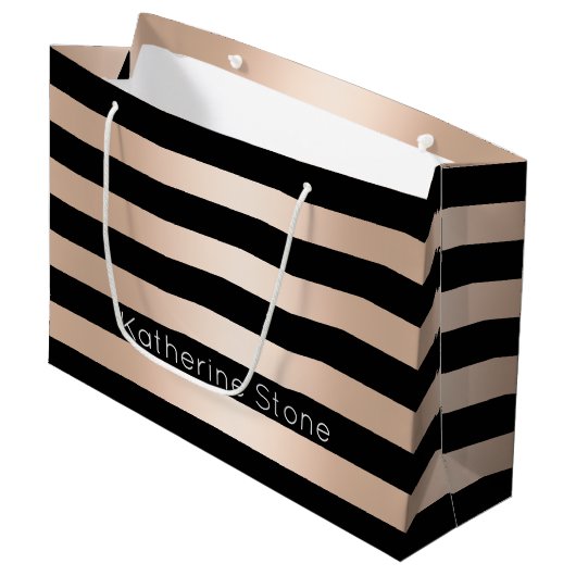 Elegant modern chick roos goud zwart gestreept large cadeautasje (Voorkant Gekanteld)