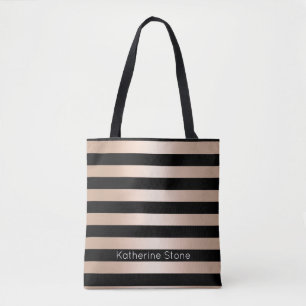 Elegant modern chick roos goud zwart gestreept tote bag