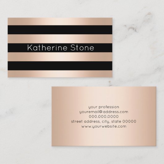 Elegant modern chick roos goud zwart gestreept visitekaartje (Voorkant / Achterkant)