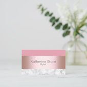 Elegant modern chick roos gouden roze marmer visitekaartje (Staand voorkant)