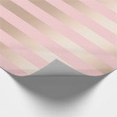 Elegant modern chick roos gouden roze strippen cadeaupapier (Hoek)