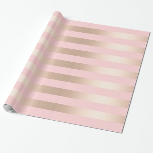 Elegant modern chick roos gouden roze strippen cadeaupapier (Uitgerold)