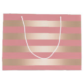 Elegant modern chick roos gouden roze strippen groot cadeauzakje (Achterkant)