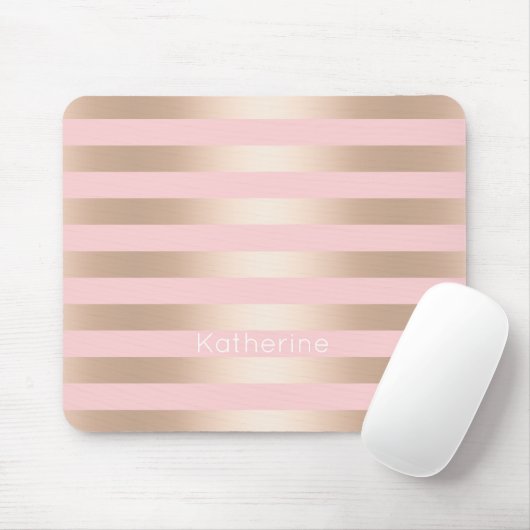 Elegant modern chick roos gouden roze strippen muismat (Met muis)