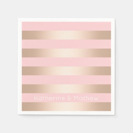 Elegant modern chick roos gouden roze strippen servet (Voorkant)