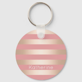 Elegant modern chick roos gouden roze strippen sleutelhanger