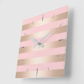 Elegant modern chick roos gouden roze strippen vierkante klok (Hoek)