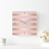 Elegant modern chick roos gouden roze strippen vierkante klok (Huis)