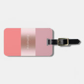 Elegant modern chick roos goudroze koraal gestript bagagelabel (Voorkant horizontaal)