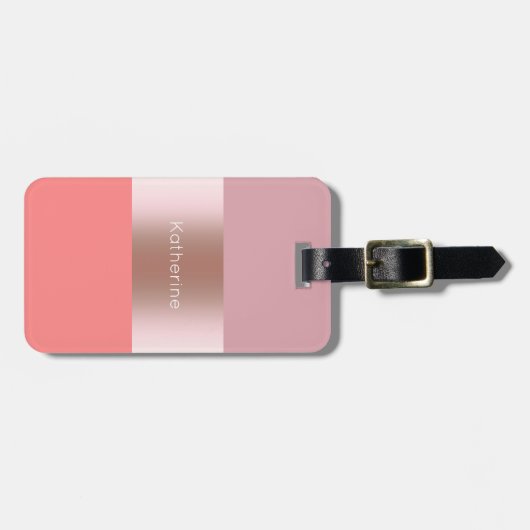 Elegant modern chick roos goudroze koraal gestript bagagelabel (Voorkant horizontaal)