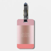 Elegant modern chick roos goudroze koraal gestript bagagelabel (Achterkant verticaal)