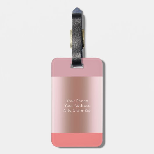 Elegant modern chick roos goudroze koraal gestript bagagelabel (Achterkant verticaal)