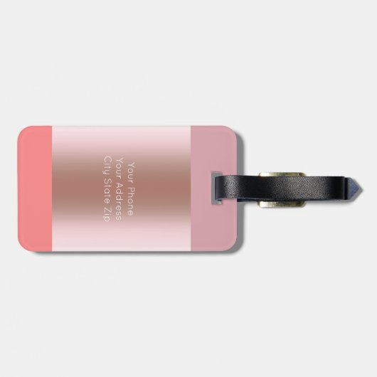 Elegant modern chick roos goudroze koraal gestript bagagelabel (Achterkant horizontaal)