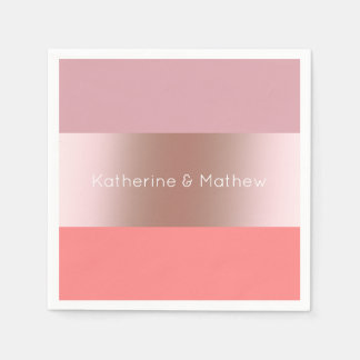 Elegant modern chick roos goudroze koraal gestript servet