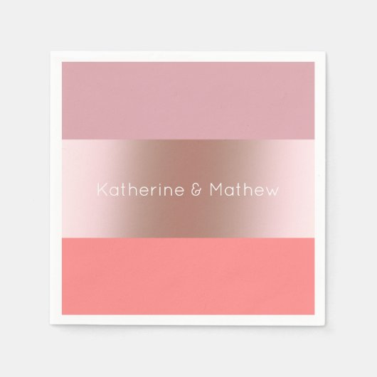 Elegant modern chick roos goudroze koraal gestript servet (Voorkant)