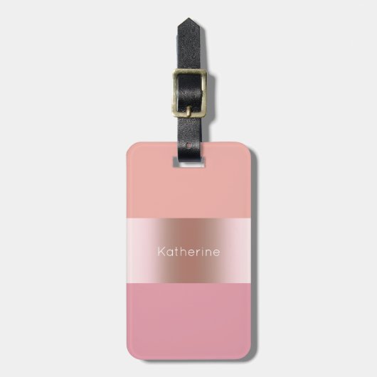 Elegant modern chick roos goudroze sinaasappel bagagelabel (Voorkant verticaal)