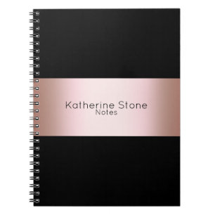 Elegant modern chick rose gold & black strip notitieboek