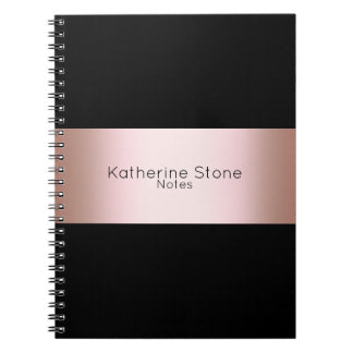 Elegant modern chick rose gold & black strip notitieboek