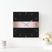 Elegant modern chick rose gold & black strip vierkante klok (Huis)