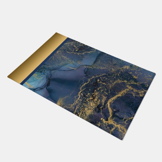Elegant Modern Chique Blauw en Goud Marmeren Patro Deurmat (Schuin)