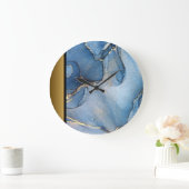 Elegant Modern Chique Blauw Goud Marmeren Patroon Grote Klok (Huis)
