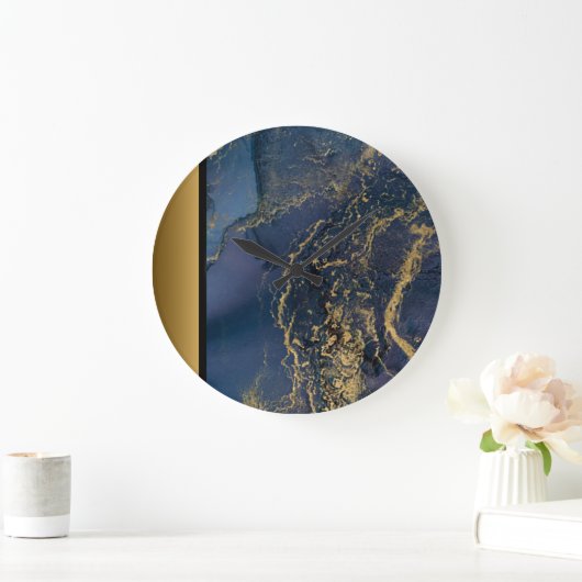 Elegant Modern Chique Marine Blauw Goud Marmeren P Grote Klok (Huis)