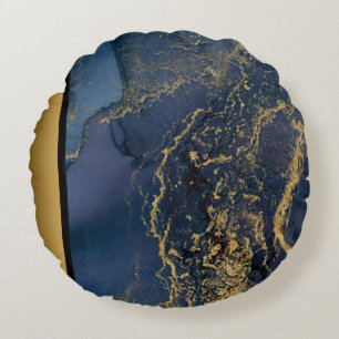Elegant Modern Chique Marine Blauw Goud Marmeren P Rond Kussen
