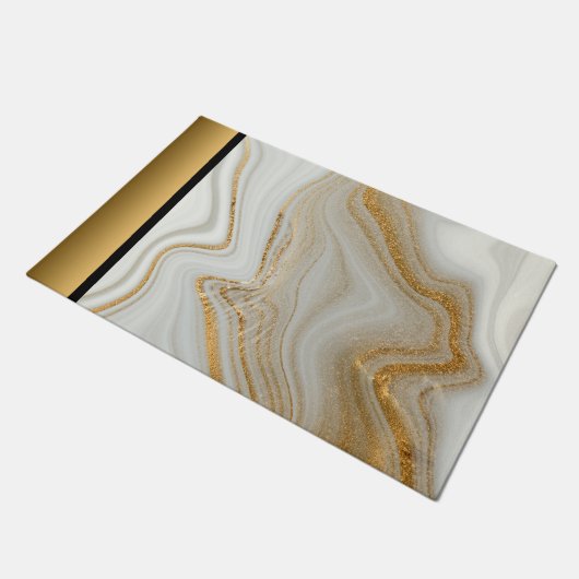 Elegant Modern Chique Wit Grijs Goud Marmeren Patr Deurmat (Schuin)