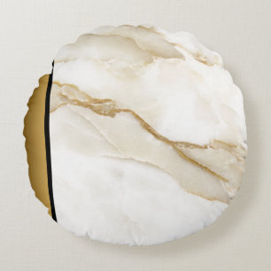 Elegant Modern Chique Wit Tan Goud Marmeren Patroo Rond Kussen