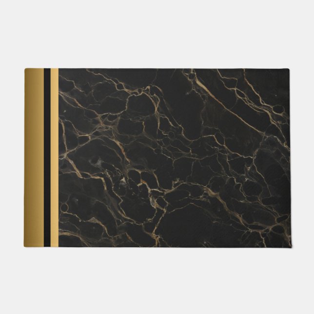 Elegant Modern Chique zwart en goud marmeren patro Deurmat (Voorkant)