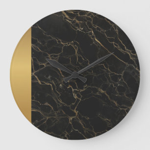 Elegant Modern Chique Zwart Goud Marmeren Patroon Grote Klok