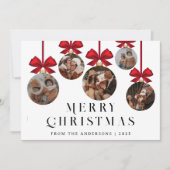Elegant Modern Christmas Family 5 Ornament Photo Feestdagenkaart (Voorkant)