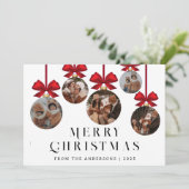 Elegant Modern Christmas Family 5 Ornament Photo Feestdagenkaart (Staand voorkant)