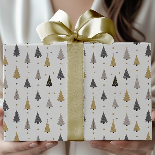 Elegant Modern Christmas Trees & Stars Holiday Cadeaupapier