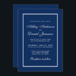 Elegant modern Classic Blue Wedding Kaart<br><div class="desc">Moderne elegante,  maar eenvoudige bruiloft met klassieke blauwe en witte uitnodigingskaart</div>