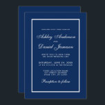 Elegant modern Classic Blue Wedding Kaart<br><div class="desc">Moderne elegante,  maar eenvoudige bruiloft met klassieke blauwe en witte uitnodigingskaart</div>