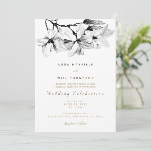 Elegant modern Classic Floral Gold Wedding Kaart (Staand voorkant)