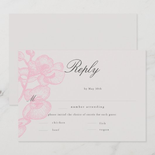 Elegant modern Classic Orchid Wedding Meal RSVP (Voorkant / Achterkant)