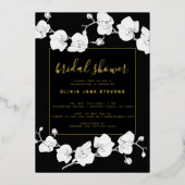 Elegant modern Classic Orchids Black Vrijgezellenf Folie Uitnodiging (Voorkant)
