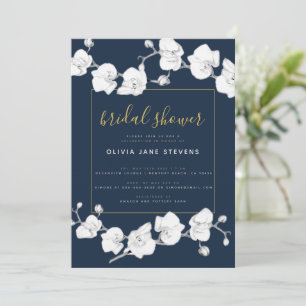 Elegant modern Classic Orchids Navy Vrijgezellenfe Kaart