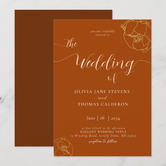Elegant modern Classic Rust Brown Floral Wedding Kaart (Voorkant / Achterkant)