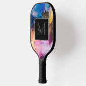 Elegant Modern Colorful Marbled Monogram Name  Pickleball Paddle (Links)