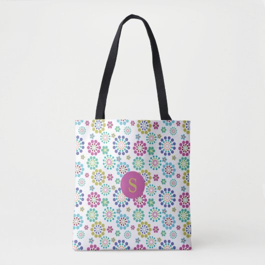Elegant modern colorful pink dot flower pattern tote bag (Voorkant)