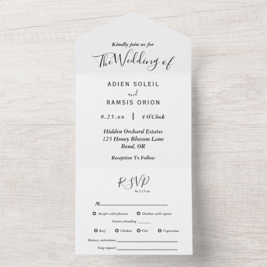 Elegant Modern Complete RSVP Wedding All In One Uitnodiging (Binnen)