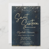 Elegant Modern Confetti Donkerblauw Sweet 16 Kaart (Voorkant)