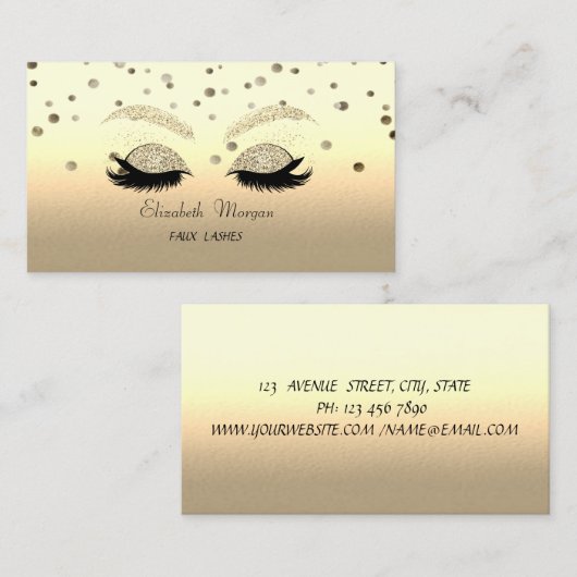 Elegant Modern, Confetti, Glittery Faux Lashes Visitekaartje (Voorkant / Achterkant)