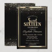 Elegant modern Confetti Gold Lijst Sweet 16 Kaart (Voorkant / Achterkant)
