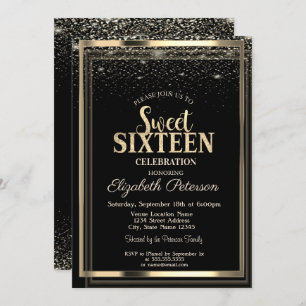 Elegant modern Confetti Gold Lijst Sweet 16 Kaart
