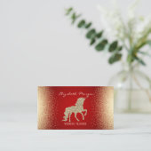 Elegant modern Confetti Red Gold Glitter Unicorn Visitekaartje (Staand voorkant)